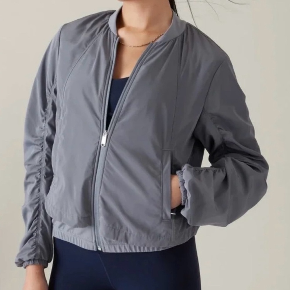 Athleta Wayfarer Bomber Jacket Grey Athletic Workout Sporty Active Spring XL